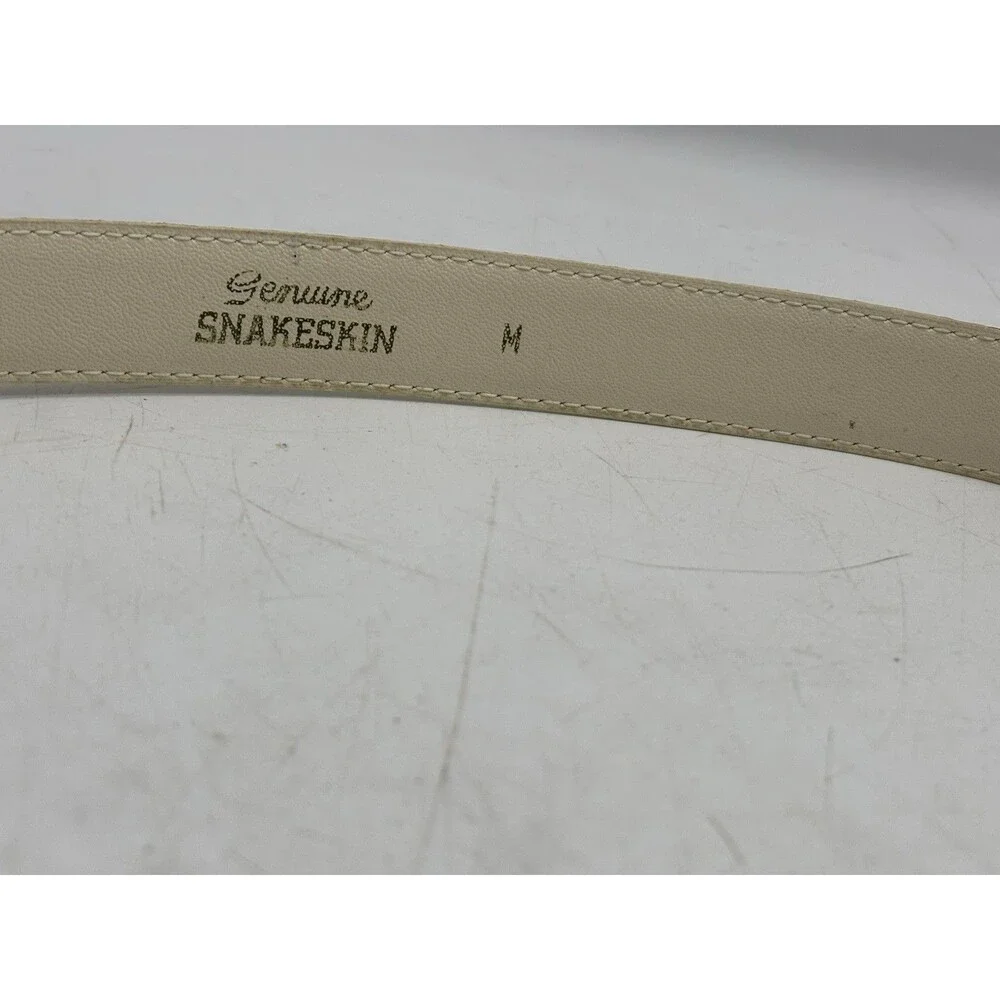Vintage Cream Snake Skin Leather Belt W’ Silver gold buckle Adjustable To 34”
